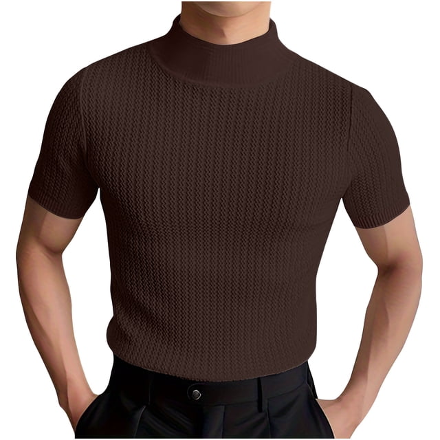 QIPOPIQ T-Shirt à Col Montant Uni à Manches Courtes pour Homme Liquidation