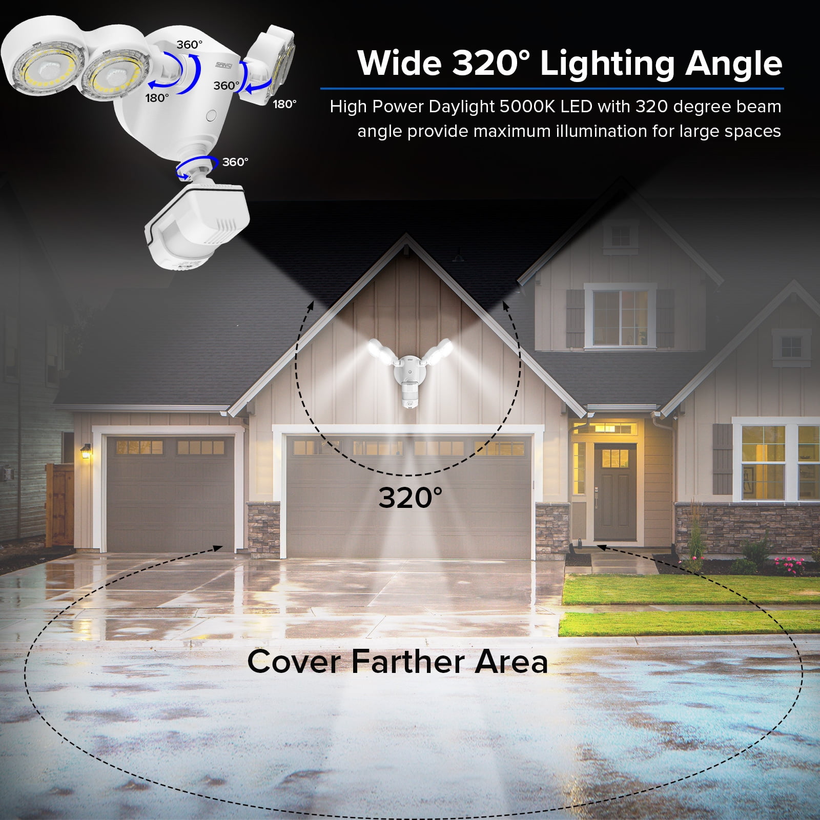 SANSI 30W Motion Sensor Security Light, 4000LM LED Outdoor Light, 5000K Dusk to Dawn, 4 Modes