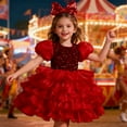 thumbnail image 2 of WMQPNNS Girls Sequined Party Ball Dress Wine Dress for Age 2-3 Years Ruffle Tiered Tutu Dress with Big Bow Headband Wedding Birthday Party Prom Dress, 2 of 8