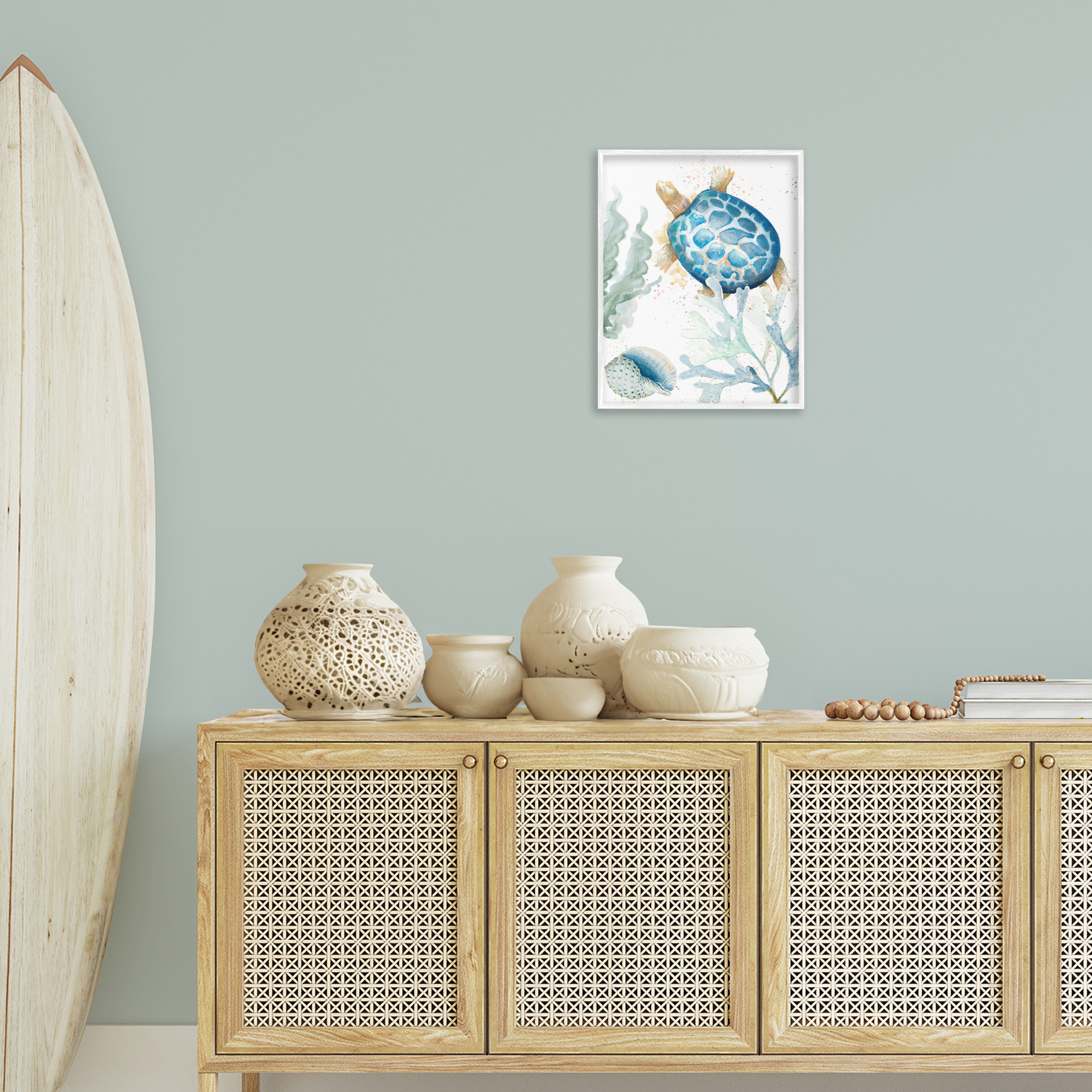 Stupell Industries Speckled Turtle & Coral Animals & Insects Painting White Framed Art Print Wall Art, 16 x 20