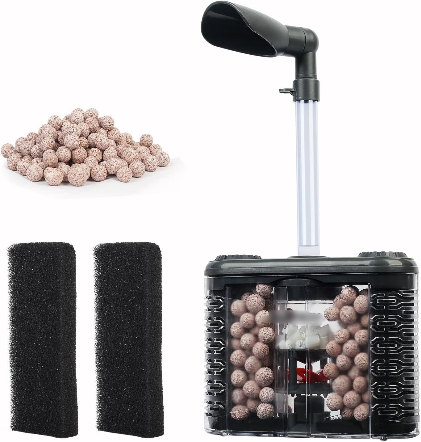 Fish Tank Filters, Aquarium Sponge Internal Filter, Adjustable Flow Double Layer Sponge Fluidized Bed Filter for 5-75 Gallon Fish Tanks