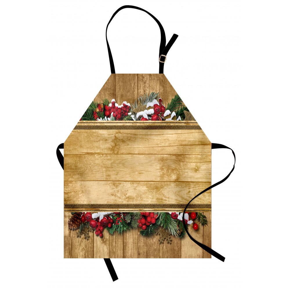 Christmas Apron Vintage Holiday Greeting Holly Fir Twigs Antiquity