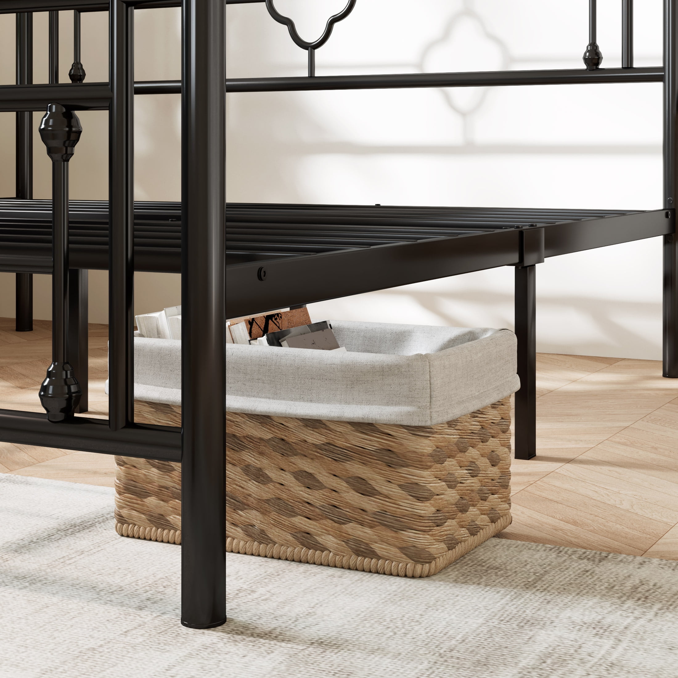Allewie Twin Size Metal Platform Bed Frame with Victorian Vintage Headboard and Footboard, Black