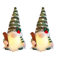 AmaMary 2Pcs Christmas Gnome Plush with LED Lighted Beard, Red and Green Hat Santa Gnome Handmade Swedish Santa Plush Elf Doll Decoration