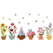 Colorful Peony Wall Stickers Rose Lilac Vinyl Removable Lavender Sunflower Butterfly Peel and Stick Wall Decals Flower Pot Potted Plant Art Picture Decor for Girls Bedroom Living Room