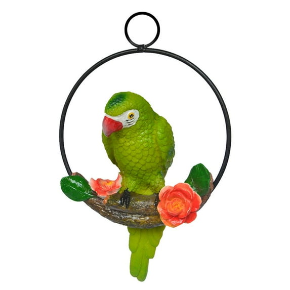 Hanging Resin Artificial Parrot Statue Perch on Metal Garden Decor C