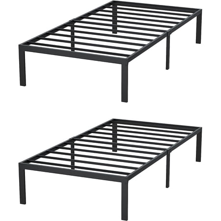 Reliancer Twin XL Platform Bed Frame 2 Pack, 14" Heavy Duty Steel Slats, No Box Spring Needed, Easy Assembly
