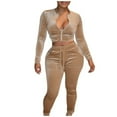 thumbnail image 2 of Ashirexll Two Piece Sets for Women, Womens 2 Piece Outfits, Stylish Pocket V Neck Casual Solid Color Long Sleeve Top and Pants Set, 2 of 7