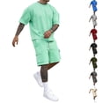thumbnail image 2 of BRANROY Men's Summer Outfits 2 Piece - Short Set Tracksuit for Men, Casual Two Piece Outfit with Tee & Shorts,Army Green,L, 2 of 6