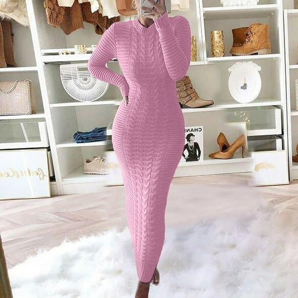 GZWYHT Dresses for Women 2025,Maxi Dresses Autumn And Winter Sweater Fashion Long Sleeved Woolen Dress Long Sleeve Dress,Bodycon Dresses,Pink Dress,Petite Dresses 3XL