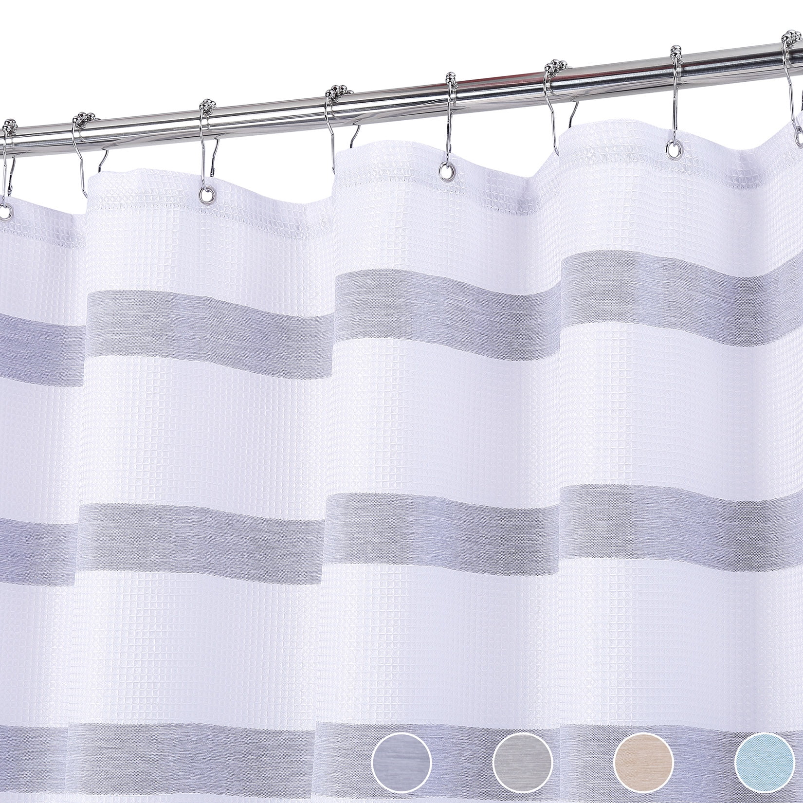 HOMERRY Shower Curtain 35"W x 72"L Waffle Weave Textured and Yarn Dyed Striped Heavy Weight