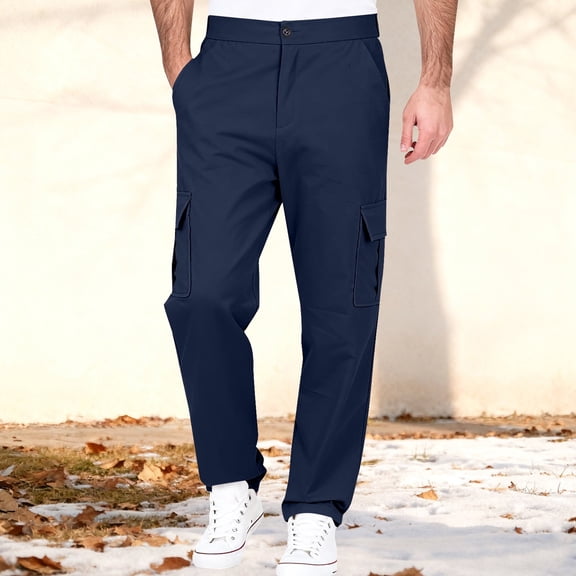 Bnwani Mens Pants Outdoor Cargo Pants for Men Work Pokets Trousers Blue S
