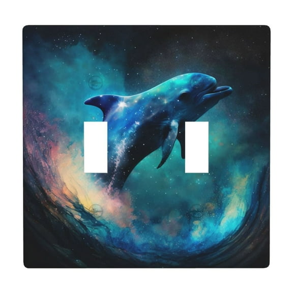 2 Gang Double Toggle Wall Plate Light Switch Cover Wallplate - dolphin galaxy show space ocean art
