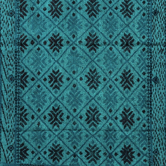 Ahgly Company Machine Washable Indoor Square Abstract Turquoise Blue Modern Area Rugs, 8' Square
