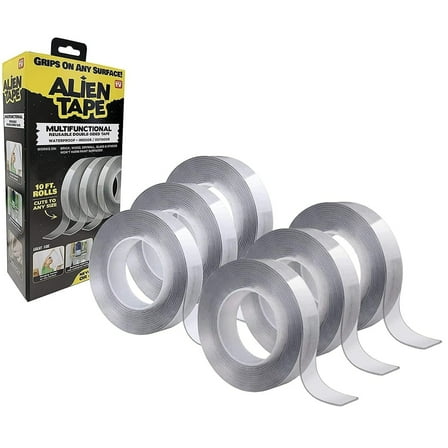 Alien Tape 10 Foot Multi-Surface Reusable Double-Sided Tape (Pack of 6)