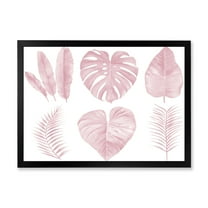 Designart 'Tropical Pink Watercolour Leaves On White I' Shabby Chic Framed Art Print