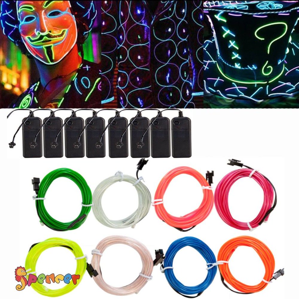 Spencer 3M 9.84ft LED EL Wire Kit Neon Light Wire Glowing Strobing