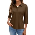 thumbnail image 3 of Hearthz Womens Golf Polo Shirts 3/4 Long Sleeve Buttons Collared Uniform Tops for Women UPF 50+ Sun Protection Women's Golf Polo Shirt Brown XXXL, 3 of 6