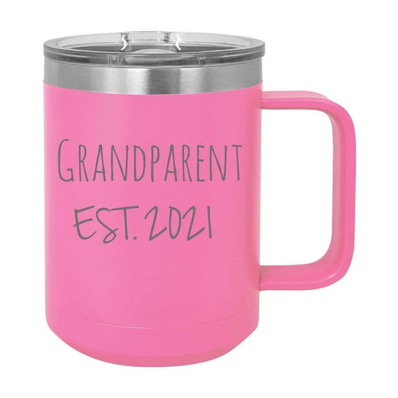 Grandparent Est. 2021 Established Stainless Steel Vacuum Insulated 15 Oz Engraved Double-Walled Travel Coffee Mug with Slider Lid