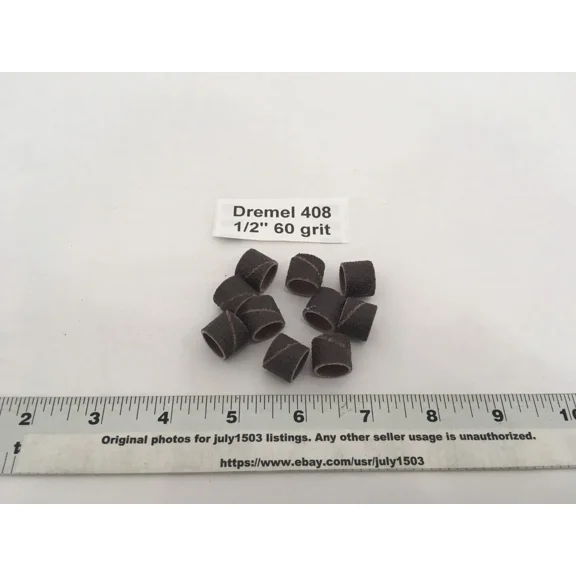 (10) New Dremel 408 Sanding Drums - 60 Grit - 1/2" Rotary Tool Band Sleeve