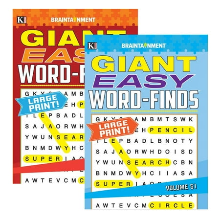 Kappa Giant Easy Word Finds 2 Titles, Large Print Word Search Find Words Books for Adults Teens, Training Learning with Game, 2-Pack