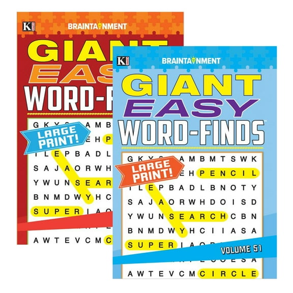 Kappa Giant Easy Word Finds 2 Titles, Large Print Word Search Find Words Books for Adults Teens, Training Learning with Game, 2-Pack