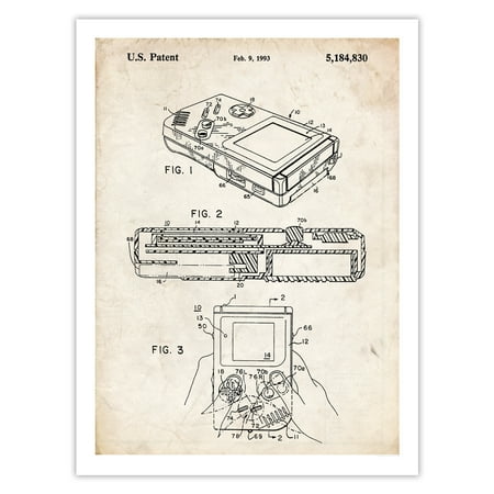 Nintendo Game Boy Invention Poster 1993 Patent Art Handmade Giclée Gallery Print Video Game Parchment (18