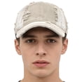 thumbnail image 6 of Women's Distressed Denim Baseball Cap, Washable Cotton Cap, Trendy American Style Dad Hat for Women, Y2K Fashion Casual Daily Wear Outdoor Cap Beige, 6 of 7