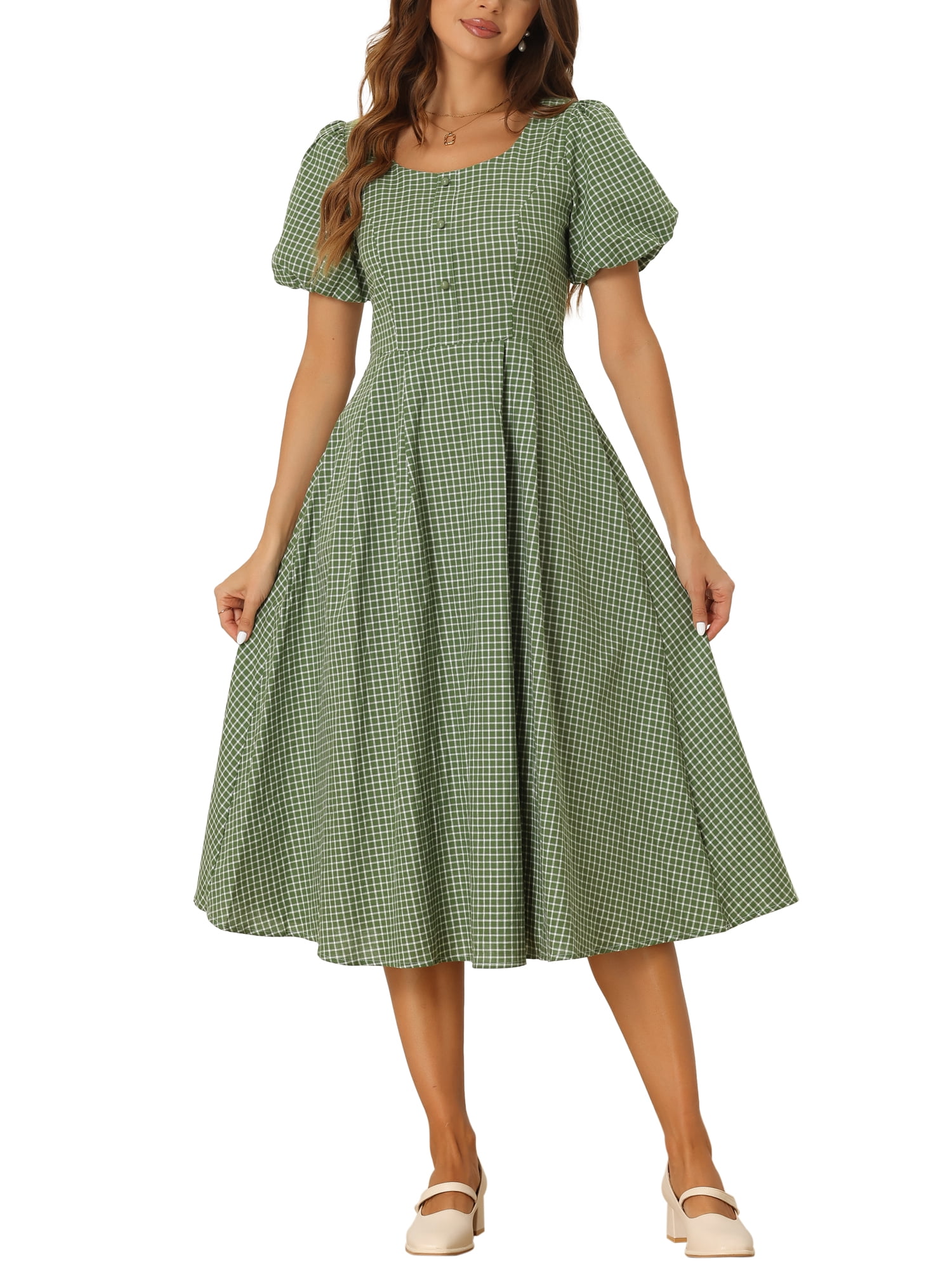 Allegra K Damen Karo-Kleid Mit Reißverschluss – A-Linie, Stretch, Mit Gürtel – Für Party & Alltag