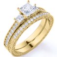 thumbnail image 1 of JeenMata Anillo de Boda Estilo Victoriano Vintage de Tres Piedras con Pavé de Moissanita de Corte Princesa de 1,75 Uds en Oro Amarillo de 10 K, 1 of 6