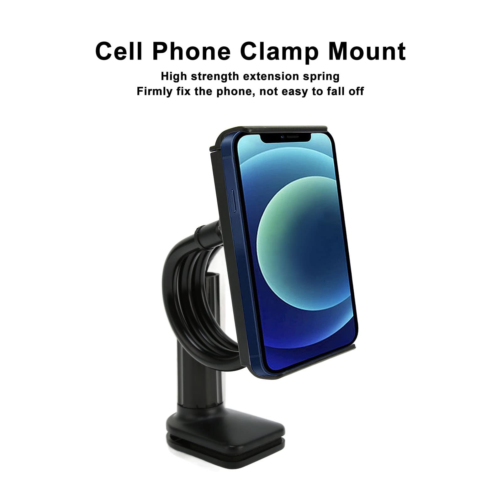 Phone Stand, Phone Holder, Flexible Gooseneck Adjustable 360-Degree Rotation Phone Clamp Stand for Wheelchair Use, Thickened Base, Black