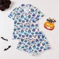 thumbnail image 4 of MEZZALL Women Halloween Print Pajama Set Lapel Collar Button Closure Chest Pocket Short Sleeve Tops With Elastic Waist Shorts Loungewear Sleepwear For Holiday 2 Piece Versatile Pjs, 4 of 9