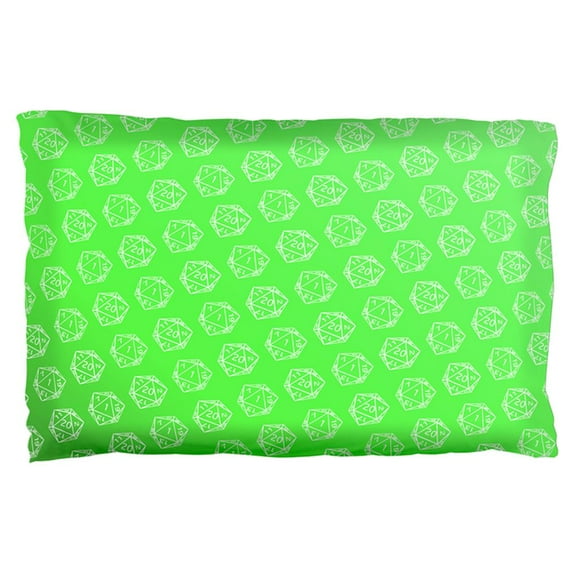 D20 Gamer Critical Hit and Fumble Green Pattern Pillow Case