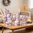 thumbnail image 4 of Lilixerw Christmas Snowman Figurine Set of 3 purple with Hats Scarves Christmas Tree Gingerbread for Shelf Mantel Holiday Seasonal Home Decoration, 4 of 6
