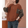 thumbnail image 3 of Sudaderas con capucha de cuello redondo informales coreanas para mujer, jersey de manga larga con bolsillos de retales, Tops de moda, otoño e invierno, 2023, 3 of 4