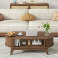 thumbnail image 5 of Coffee Table with 2 Hidden Compartment, Wooden Coffee Table with Open Shelf, Center Table for Living Room, Walnut Color, 5 of 8