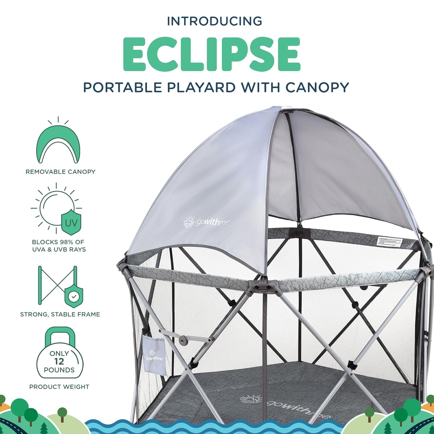 Go With Me Eclipse Deluxe Portable Playard with Canopy - Elephant Grey (Unisex)