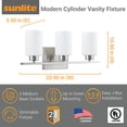 thumbnail image 2 of Sunlite Modern Vanity Light Fixture, Cylinder-Shaped Frosted Glass Shade, Medium Base (E26) Socket, Standard A19 (100W Max), Brushed Nickel, 2 of 5