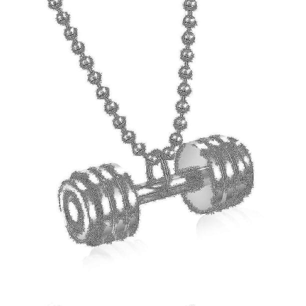 Colgante de acero inoxidable con forma de mancuerna y barra con personalidad, creativo collar deportivo para hombre para culturismo y fitness - colgante de acero con cadena - Código de producto 30940