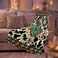 thumbnail image 6 of Southwestern Aztec Cowhide, Dramatic Artistic Scene, Warm Flannel Blanket for Ranch House and Living Room with Detailed Artwork, Animal Lovers Birthday Gift, Artistic Home Decor, 6 of 9