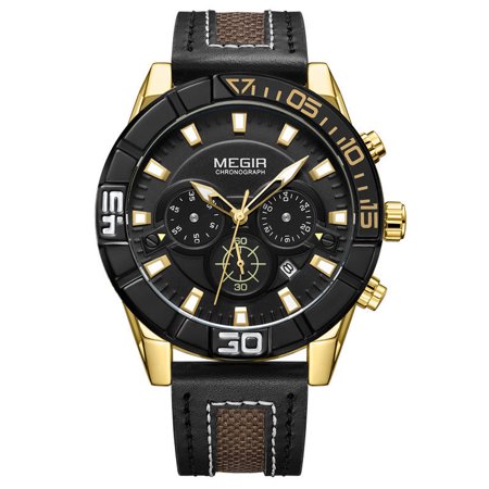 Men\'s Luminous Quartz Watch with Large 46mm Dial, Genuine Leather Strap, Stainless Steel Buckle, and 20m Water Resistance