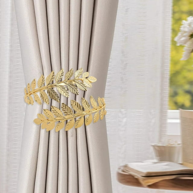 ZENGHUIJ Curtain Tiebacks 2 Pack Boho Wheats Sheaf Branch Designs No Drill Needed Rope Holdbacks For Window Drape Curtain Clips Included