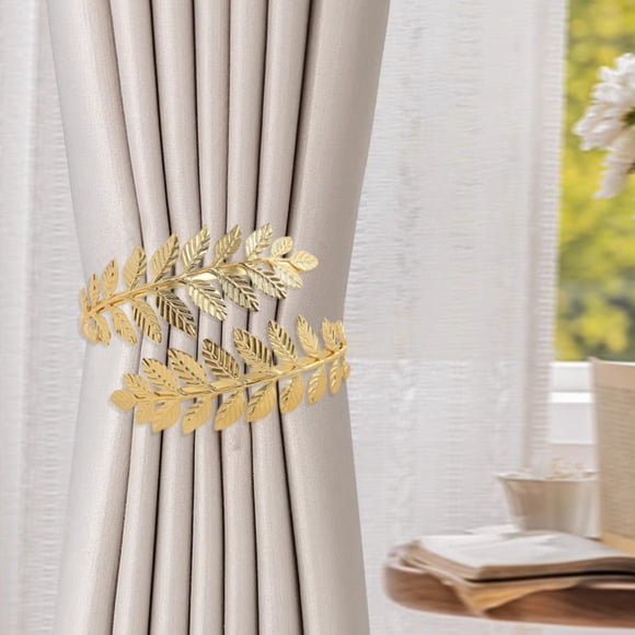 BAOPAI Easy Install 2 Pack No Drill Boho Wheats Sheaf Design Curtain Tiebacks with Rope Holdbacks and Included Clips for Window Drapes Family Home Decorations