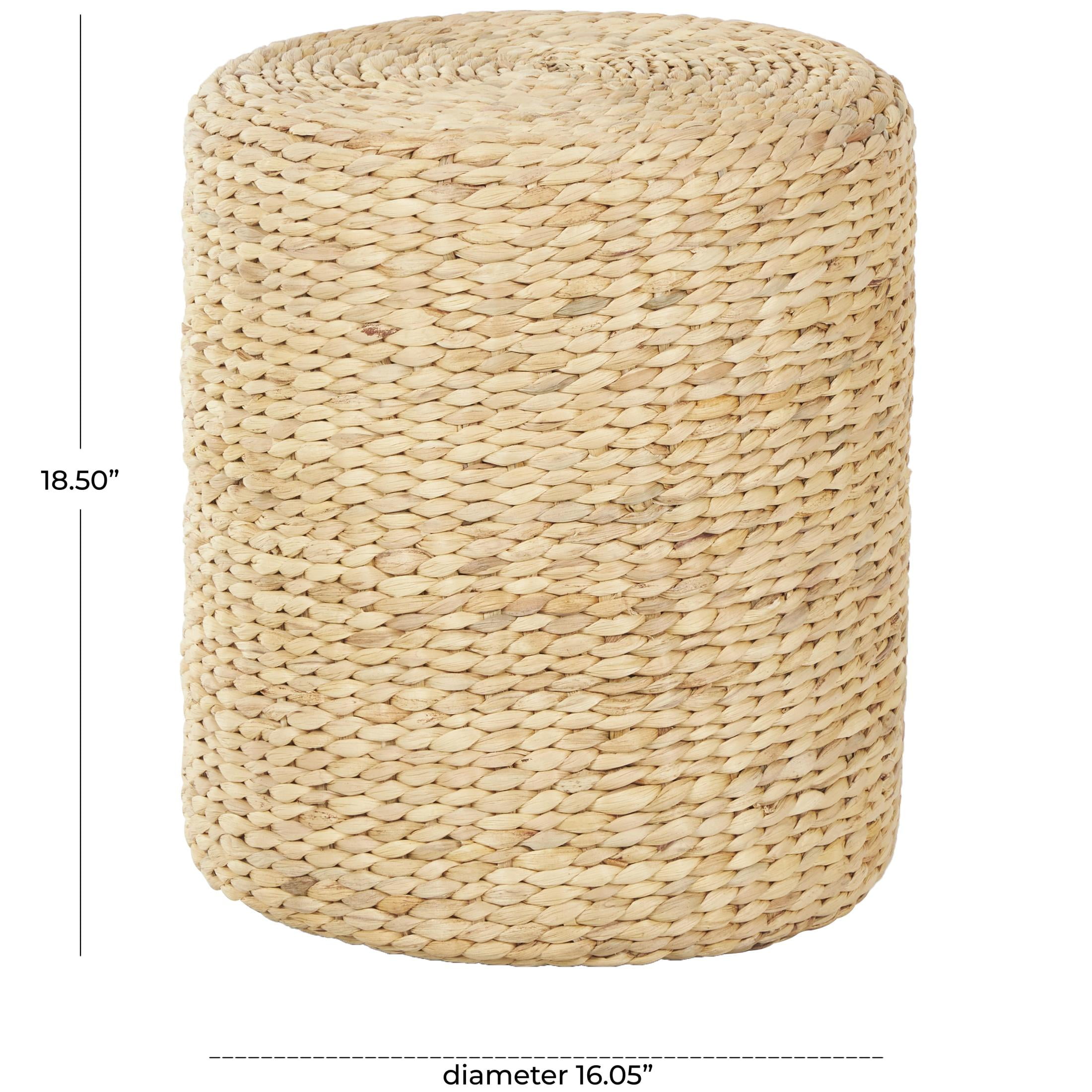 DecMode 16" x 19" Brown Seagrass Handmade Woven Drum Accent Table, 1-Piece