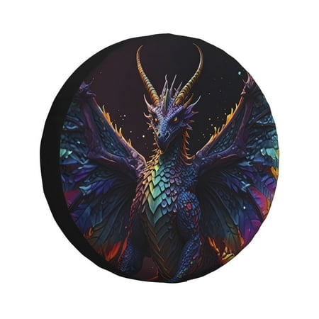 Zeuib Rainbow Wings Majestic Dragon Tire Cover Wheel Cover Spare Tire Cover Anti-UV Waterproof spare tire cover for Trailers RV Truck and Camper-14 inch