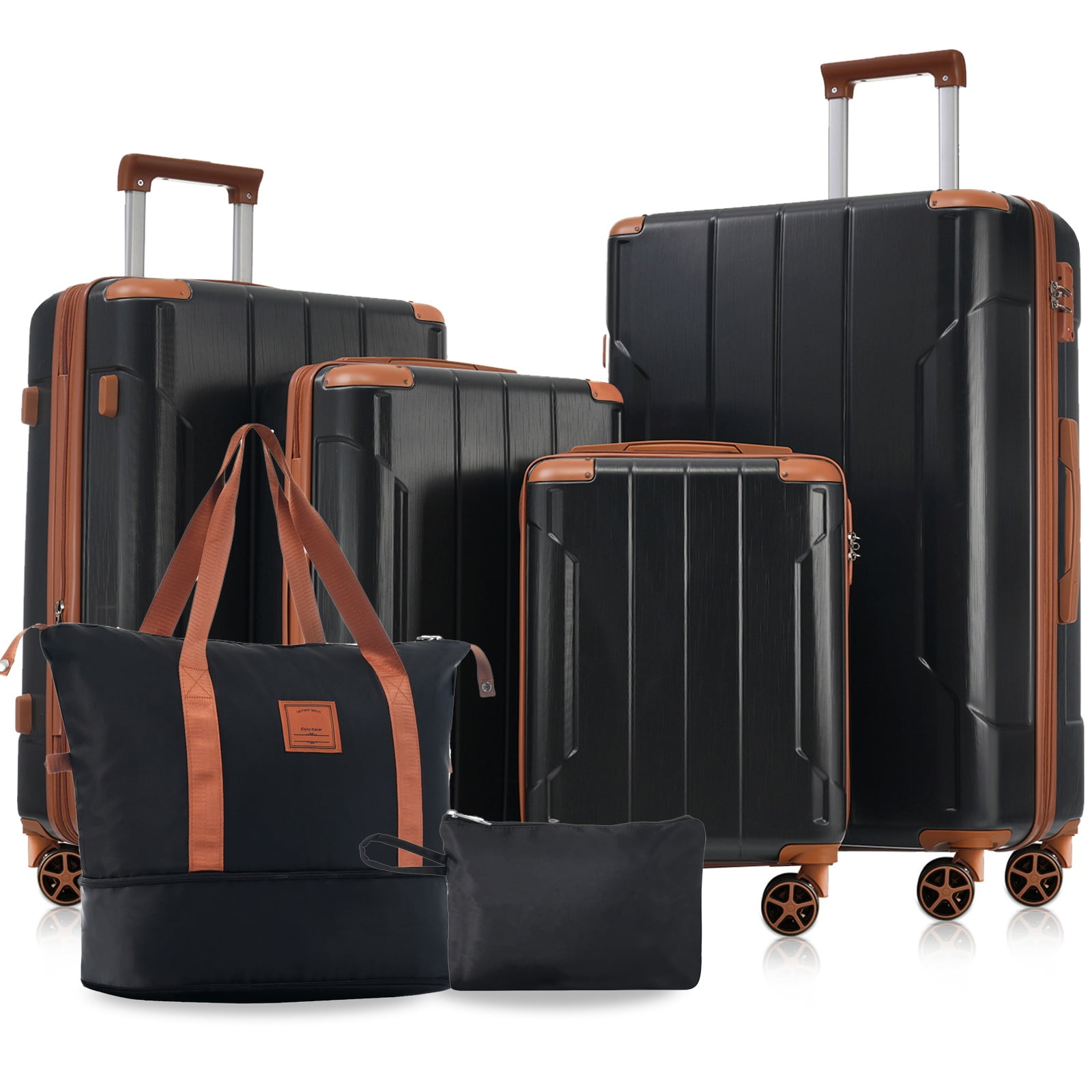 imerelez Hardshell Luggage Sets 6 Piece Suitcase Set, Expandable Lightweight Suitcases with Dual Wheels, TSA Lock for Men Women, Black Brown