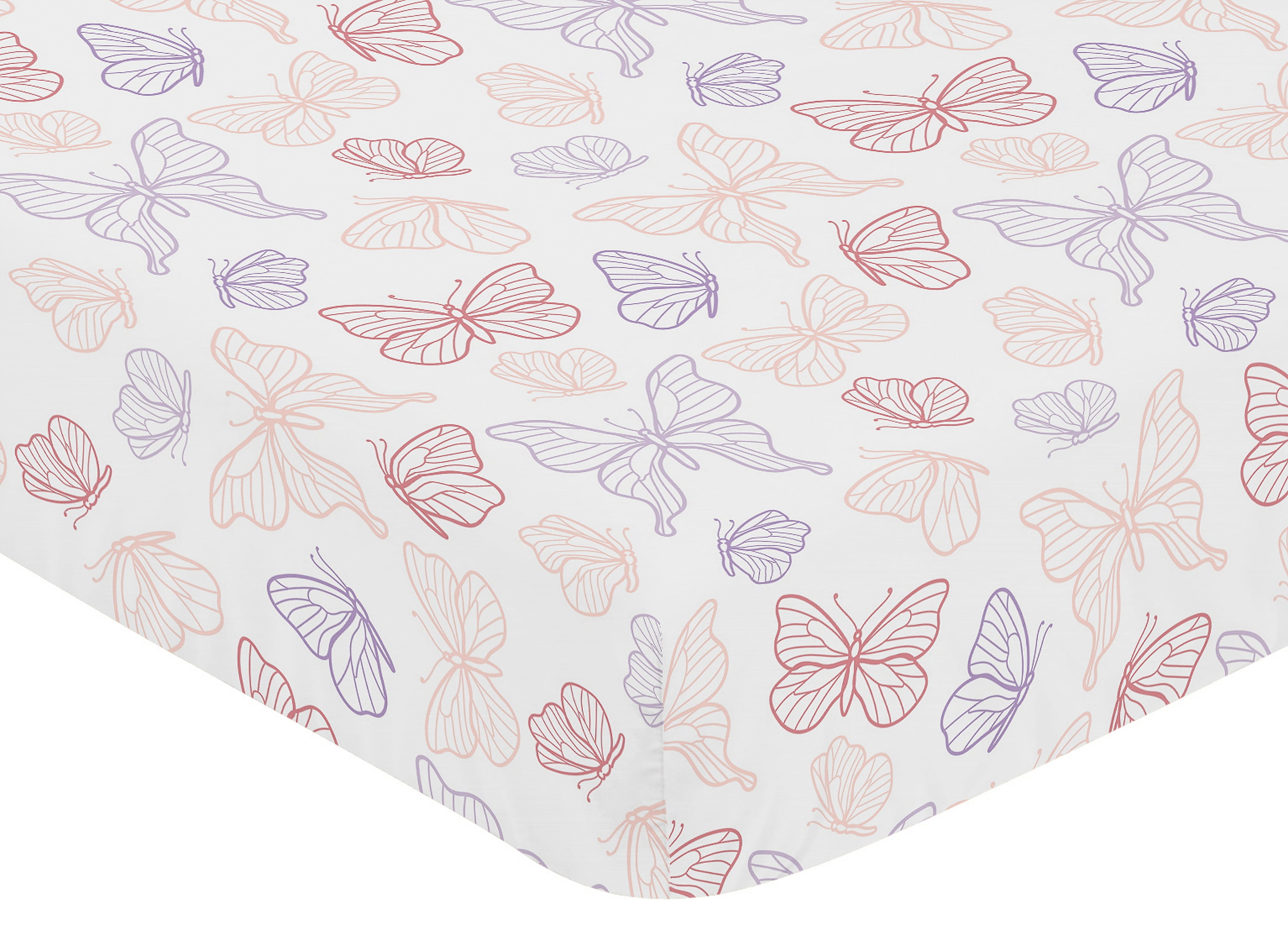 Sweet Jojo Designs Butterfly Pink Purple White Fitted Crib Sheet