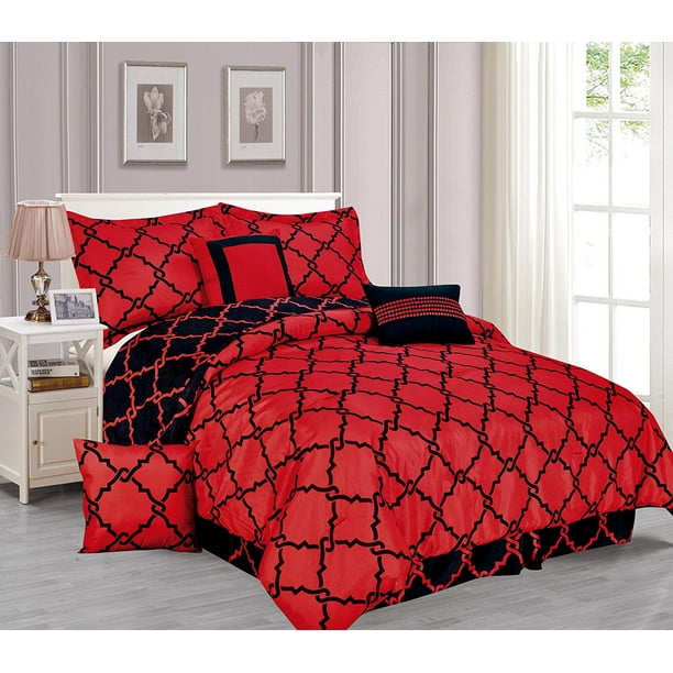 Galaxy 7 Piece Comforter Set Reversible Soft Oversized Bedding Red Black California King Size Walmart Com Walmart Com