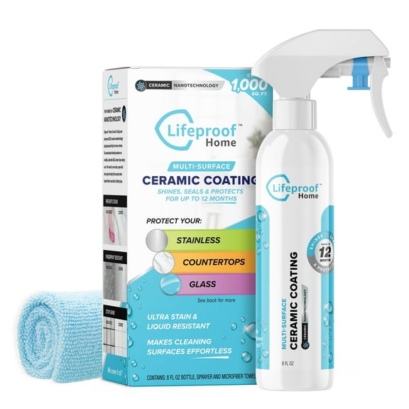 Lifeproof Home Ceramic Coating Spray Kit - Shine, Seal, & Protect Stainless Steel, Appliances, Countertops, Glass & More Kitchen   Bath Surfaces - Repels Stains, Grime, Fingerprints, Liquids & More!