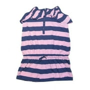 Ralph Lauren Girls Striped Ruffle Pony Logo Romper (M(8-10), Pink/navy)
